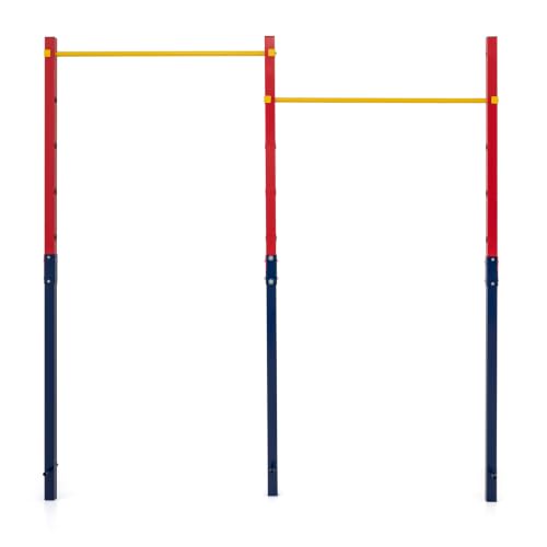 COSTWAY Turnreck Outdoor, doppelte Turnstange wetterfest, Reckstange 80-172 cm höhenverstellbar, Dip Station aus Stahl bis 220 kg, Pull Up Bar für Kinder & Erwachsene (Rot)