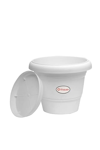 Esqube Plastic Flora Flower Pot with Drainage Hole Durable & Lightweight Planter for Indoor & Outdoor Plants | Modern Flora Design Garden Pot for Home Office Balcony & Patio Decor (FFP-06-WT)