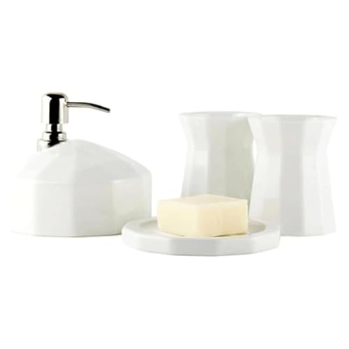 Juegos dispensadores de baño con dosificador antigoteo y organizador cerámico higiénico blanco 2