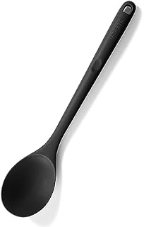 Heat Resistant Silicone Solid Spoon: U-Taste 315 Heat Proof Kitchen Cooking Spoon, Nonstick BPA Free Large Soup Rubber Utensil for Mixing Serving Stirring Basting for Pot Cookware (Black)