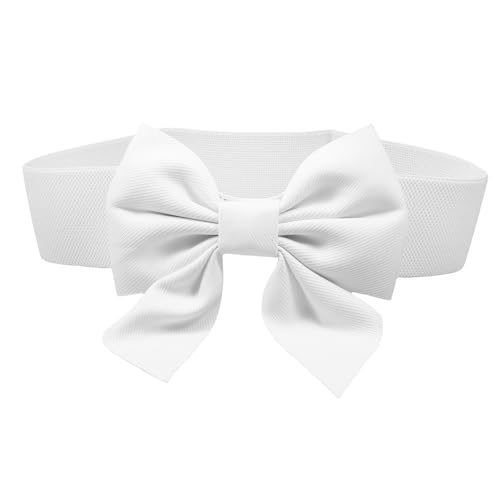 CAXUSD Cinturón de Ropa de Mujer Blanco Lazo Decorativo, Elástico y Ancho, Accesorio Cómodo para Vestido Formal y Cintura Ajustable