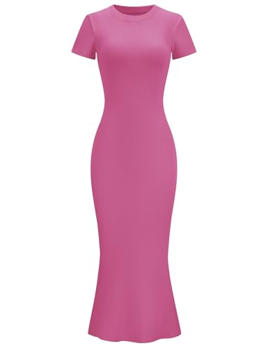 Image of LOMON Women Fishtail Hem Ribbed Maxi Dresses Summer Casual Stylish Y2k Sexy Fitted Lady Elegant Cotton Soft Lounge Dress