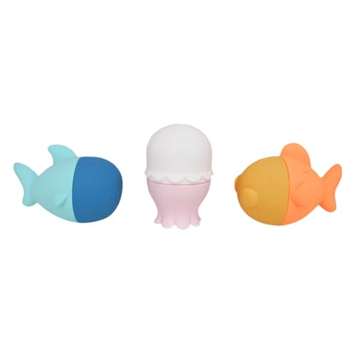 Image of Copper Pearl 3-Piece Squirtie Bath Toy Set: Mix-and-Match Water Squirters, Safe Silicone Floating Bath Toys for Babies and Toddlers, Enhances Fine Motor Skills, Easy Clean, Ages 9m+