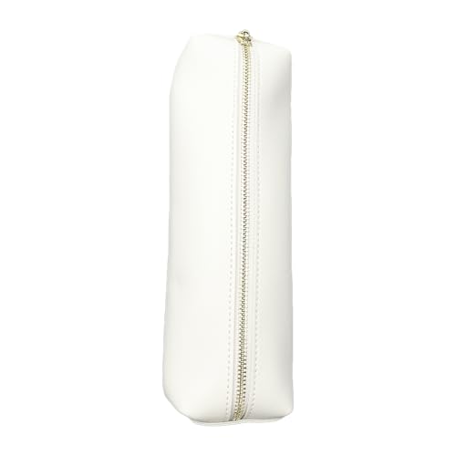 POFET PU Pencil Pen Case,Portable Stationery Bag,Slim Design Pen Bag with Metallic Zipper Pocket,Big Capacity Pencil Pouch Cosmetic Organizer Bag for College Student Beige - Image 2