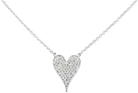 Natural 93 Diamond Heart Pendant/Necklace, 14K White Gold, Adjust...