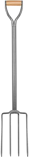 Ymachray Spading Digging Fork,Wood Handle Manure Bedding Fork, Steel Shaft, Garden Fork, 4-Tine,40 Inch