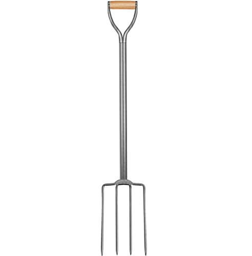 Ymachray Spading Digging Fork,Wood Handle Manure Bedding Fork, Steel Shaft, Garden Fork, 4-Tine,40 Inch #TOP2