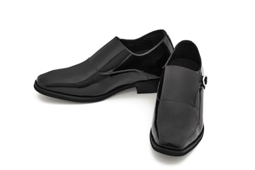 CALTO Men's Invisible Height Increasing Elevator Shoes - Black Patent Leather Slip-on Lightweight Formal Dress Loafers- 2.8 Inches Taller - Y1182 - Size 9 D(M) US4
