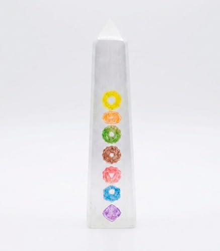 Placa redonda de Selenita Natural, 10 cm, Disco de carga circular cristal con Grabados Místicos, para Meditación y Energía, Nudo de Bruja, 7 Chakras, Flor de la Vida (Obelisco Selenita 10 cm)