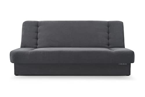 E-MEUBLES Canapé Convertible 3 Places avec Coffre – Clic-Clac avec Rangement | Banquette Lit BZ 2 Places – Sofa Bed en Tissu – Cyprus (Gris foncé)