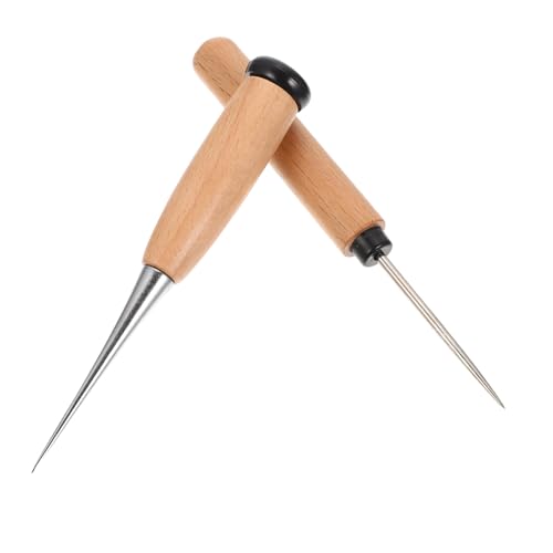 Gogogmee 2pièces Poinçons à Manche Bois Outil De Perforation Pour Cuir Accessoires Pour Perforer La Pique-poignets Inoxydable Pour Artisanat Du Cuir