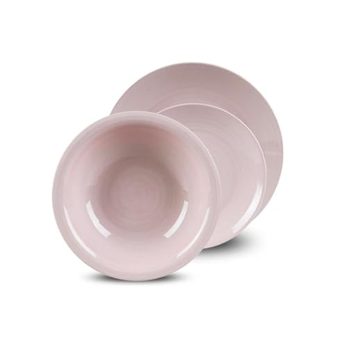 Servizio Piatti in Porcellana Rosa - Set 18 Pezzi Composto da Piatti Piani, Fondi e per Dolci - Resistenti, Ideali per Uso Quotidianoe per Occasioni Speciali - Facili da Lavare Anche in Lavastoviglie