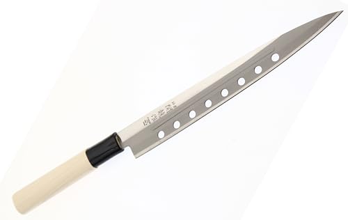 Cocktail7 Cuchillo Japonés Yanagiba Sashimi Sushi Cuchillos de Cocina para Filetear Pescado Japón Acero inoxidable Hoja de 21 cm Fabricado en Japón (with Holes)