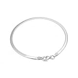 Allezo 925 Sterling Silver Herringbone Bracelet 3mm – Flat Snake Chain Bracelet for Women