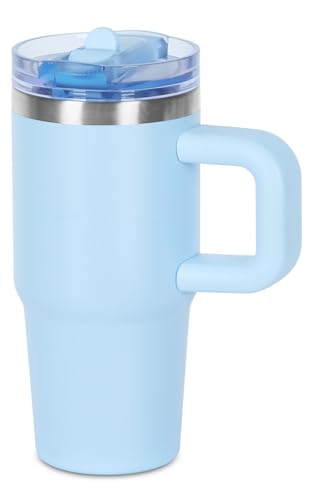 Image of 14 oz Tumbler for kids with Detachable Flip Straw Lid and handle, 100% Leak Proof 14 oz mini cup, Stainless Steel Vacuum Insulated Tumbler, Wide Mouth Easy to Clean, Keep Cold or Hot (Sky Blue)