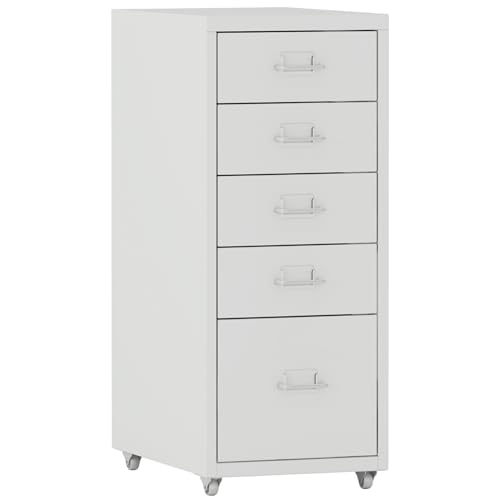 [en.casa] Rollcontainer Kökar Schubladenschrank Metall Aktenschrank mit 5 Schubladen Bürowagen mit Rollen für Arbeitszimmer 69 x 28 x 41 cm Weiß matt