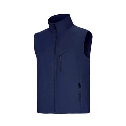Image of Mens Vests Outerwear Windproof Lightweight Softshell Sleeveless Jacket | Breathable Zip Up Multi-Pockets Quick Dry Sports Vest for Golf Hiking Fishing Running