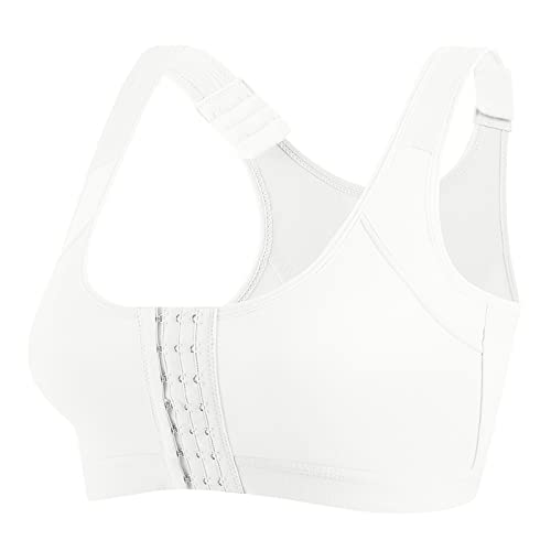 Muymvo Plus Size Unlined Wireless Everyday Bra Front Closure Comfortable Pregnancy Bra Hide Back Fat Push Up Tank Top Bra White #TOP1