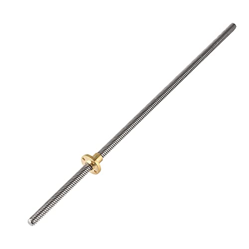 lvifloae T8 8mm Trapezoidal Stainless Steel Threaded Rod Lead Screw and Brass Nut 4 Lead Stainless Steel Screw with Bras