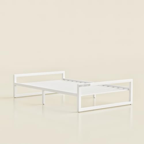 Image of Single Size Metal Bed Frame | SingleMetal Bed for Adults | Heavy Duty Iron Bed | Steel Bed Single | Single Metal Cot | White MetalBed | Platform Bed | Metal Slats | No Box Spring Needed