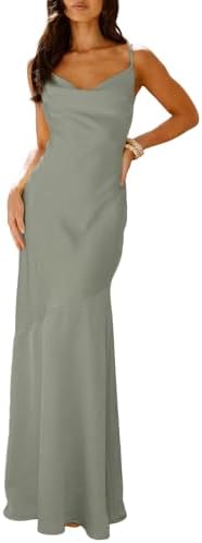 BAGONE Summer Satin Cowl Neck Maxi Dresses for Women 2026 Spaghet...
