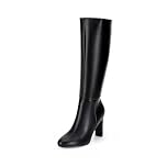 DREAM PAIRS Women's Knee-High Boots, Comfortable Chunky Block Heel Pointed Toe Pull On Side Zipper Suede Slouch Riding Boots,Size 8,Black-Pu,SDKB2415W