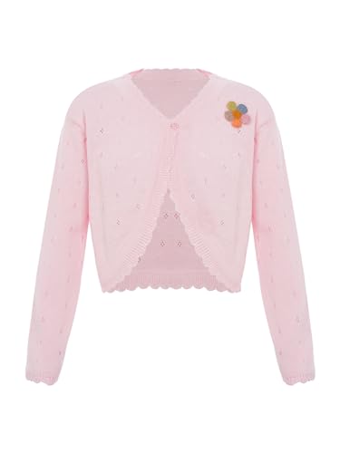 Little Girls Flower Knitted Sweater Shrug Long Sleeve Cardigan Bolero Coat Dress Cover Up Casual Coat Outwear