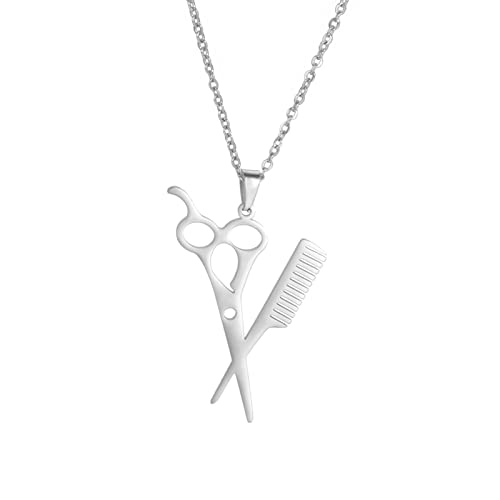 EUEAVAN Collana con ciondolo a forma di forbici in acciaio inox, taglia M, senza pietre preziose, unisex per adulti, parrucchiere e cosmetologia, regalo per studenti, Medio, Acciaio inossidabile,