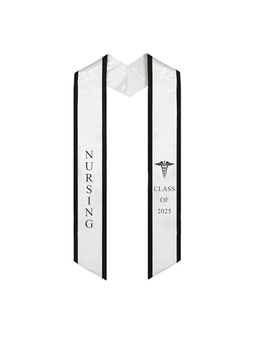 Ovaltag Nursing Graduation Stole Class of 2025 Sash (White/Black trim, CLASS OF 2025)