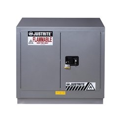 Justrite 18 Gauge Steel 2 Door Manual Under Fume Hood Flammables Safety Storage Cabinet, 23 Gallon Capacity, 36" Width x 35-3/4" Height x 21-5/8" Depth, Made in The USA, Silver, 883604
