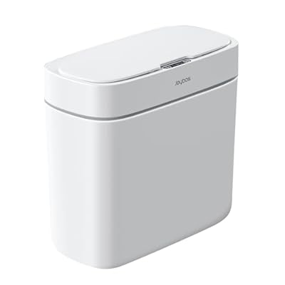 JOYBOS Bathroom Trash Can,3 Gallon Waterproof Automatic Small Bathroom Garbage Can with Lid, Slim Motion Sensor Plastic Narrow Trash Bin for Bedroom, Kitchen, Office,RV White