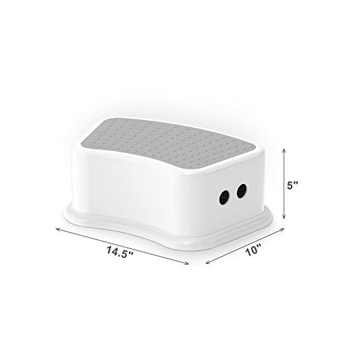 Uncle Wu 2 Pack Kids Step Stool - Toddler Step Up Stool For Kitchen - Bathroom Safety Bottom As Potty Training Stool - Slip-Resistant Surface1 Step Stool For Kids/Adult (Gray White) #TOP1
