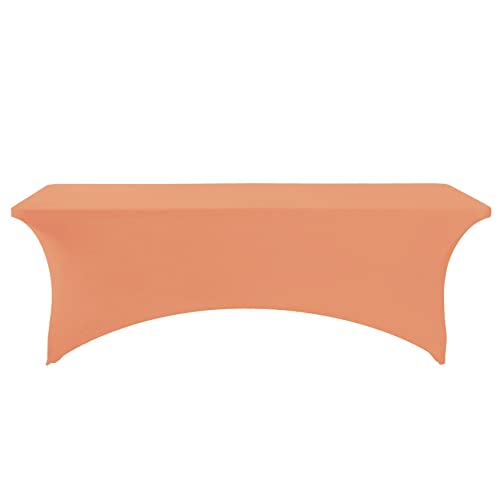 Image of FORLIFE Spandex Table Cover - Fitted 8ft Rectangular Tablecloth, Stretch Patio Cover, Universal for Wedding, Banquet, Party (Peach)