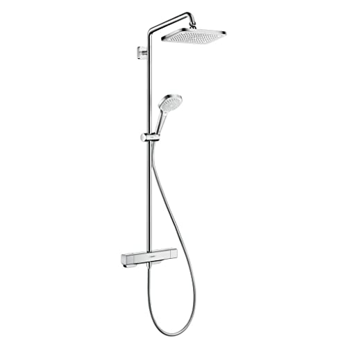 hansgrohe Croma E - Colonne de douche avec mitigeur thermostatique, douche pluie (280 x 170 mm) avec robinet, douchette, support, flexible de douche, barre et...