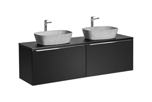 Deconation Meuble Double Vasques Effet Pierre à Poser L 160 Cm - Noir Et Poignées Argentées Chromées - Rosario Black