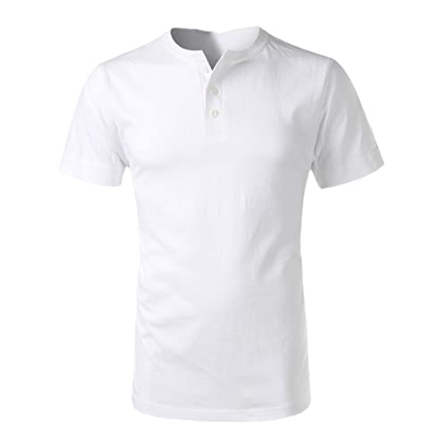T-shirt blanc col en V pour homme taille S, vêtement basique à manches courtes uni