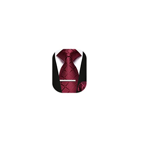 Image of Enlision Ties for Men Plaid Stripe Tie Handkerchief Woven Classic Formal Necktie Pocket Square Clip Set