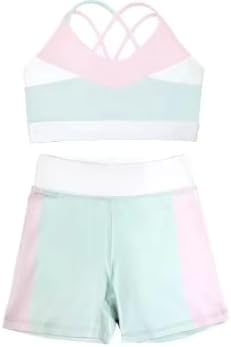High Velocity Dance Shorts, Athletic Performance Wear, Mint, Pink with White Waistband, Girls 6-12