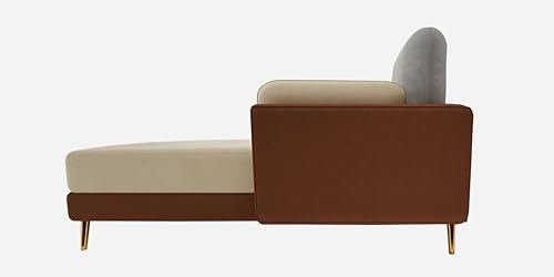 Image of Sixpine Luxury Dual Color Upholstery Lounger LHS Sofa in Premium Velvet | Solid Wood Structure | Sturdy Golden Legs | High Density Foam | Extra Comfort for Modern Living Room (Brown & Beige, 5 Seater)