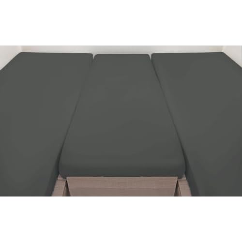 Spannbettlaken 3er-Set für Wohnmobil oder Wohnwagen - Heckbett - Single-Jersey - Platin - Größe 70x190 cm - 85x210 cm (2X) + 35x130-50x145 (grau)