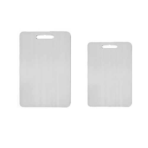 Juego de 2 tablas de cortar de acero inoxidable, tabla de cortar de doble cara para cocina, tabla de cortar de metal grueso antideslizante, antimoho para carne, verduras y hornear (34 x 23 cm y 39 x