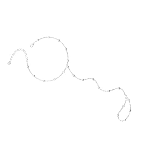 Image of Hand Chain Bracelet for Women Trendy, Dainty Silver Beaded Finger Ring Bracelet Non Tarnish Minimalist Adjustable Simple Cute Silver Bracelets Waterproof Fashion Jewelry