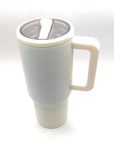 20 oz Tumbler with Handle & Flip Straw - Car Cup Holder Friendly, Leak Resistant Water Bottle- Reusable Insulated Stainless Steel & Rubber Base - Gifts for Women & Men (Cream, 20 oz)