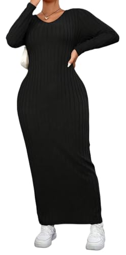Women's Long Sleeve Maxi Dress Solid Color V Neck Elegant Bodycon 2025 Fall Winter Dresses Evening Party4