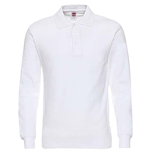 DSDFSVEW Polo para hombre, polo de manga larga, polo de algodón casual de moda, polos ajustados para hombres, camisetas de talla grande, blanco, M