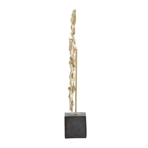 Deco 79 Polystone Floral Handmade Decorative Sculpture Home Decor Statue with Black Block Base, Accent Figurine 10" x 3" x 20", Gold - Image 3