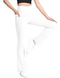 KEREDA Girls Flare Leggings High Waist Cross Bell Bottoms for Girls Yoga Dance Pants with Pockets White 11-12 Years