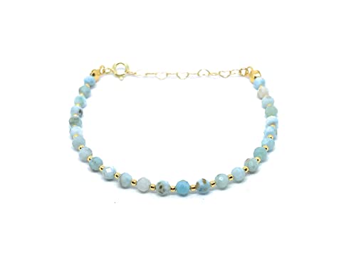 Bracciale donna larimar pietra naturale 4 mm di spessore argento 925 placcato oro giallo 24k regolabile da 16cm a 19 cm