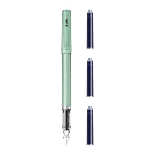 Image of Scrikss Primeo Medium Nib Fountain Pen | 3 Cartridges Included | Stainless Steel Nib & ABS Body | Mint | in Blister Pack