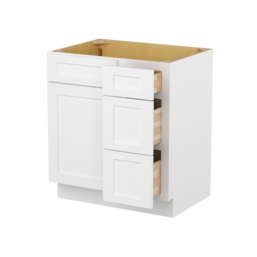 Image of Furinno Shaker Drawers Right Bath Vanity Cabinet Without Top, Ready to Assemble, 21 D x 30 W x 34.5 H, White